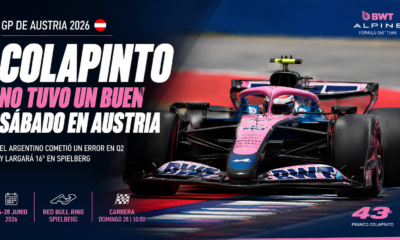 El piloto argentino cometió un error en Q2 y partirá desde el 16° puesto en el GP de Austria tras un sábado difícil para Alpine.
