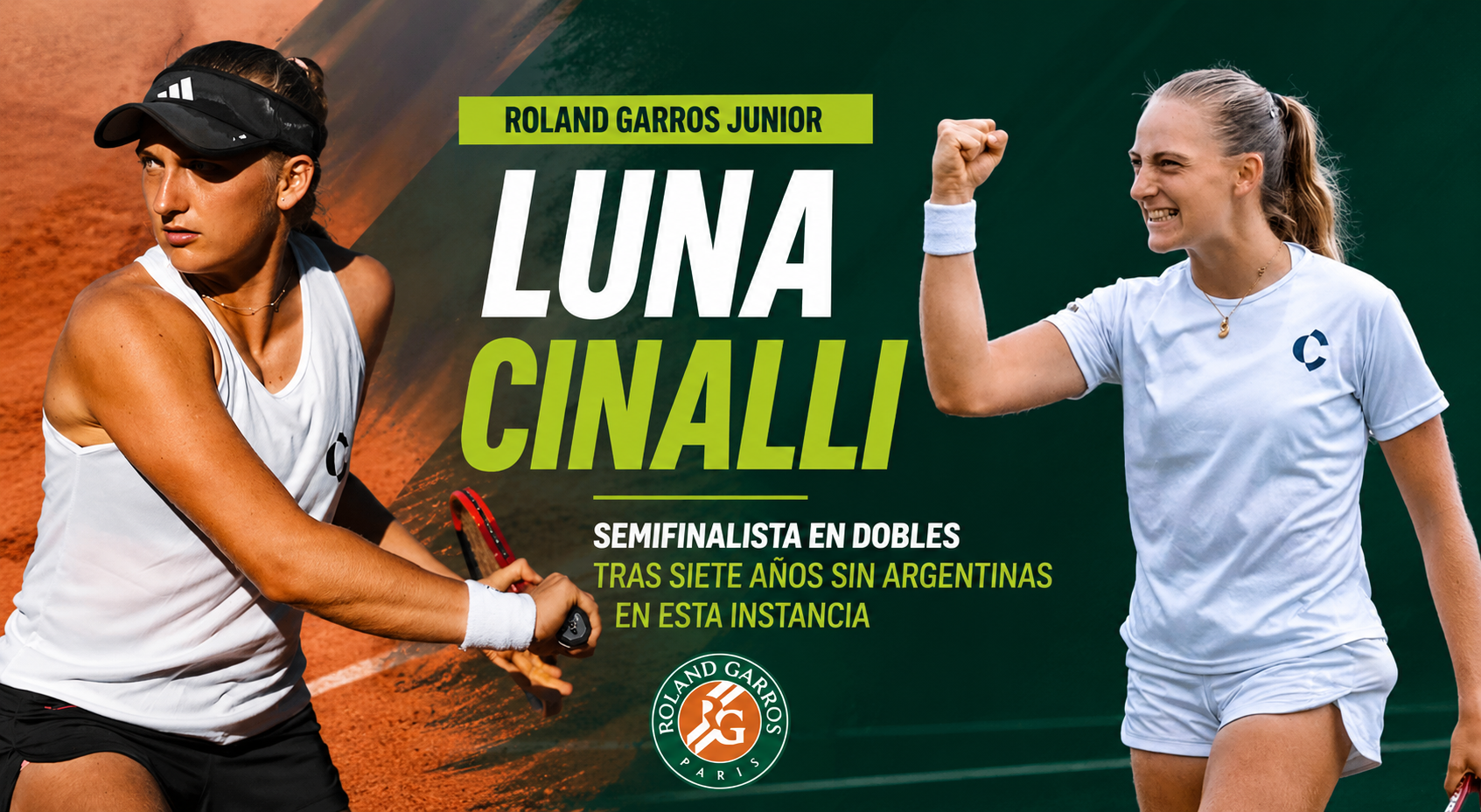 Luna Cinalli avanzó a las semifinales del dobles femenino de Roland Garros Junior junto a la coreana Lee, hito para el tenis argentino.