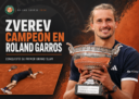 Alexander Zverev celebra el título de Roland Garros 2026 tras vencer a Flavio Cobolli en la final.