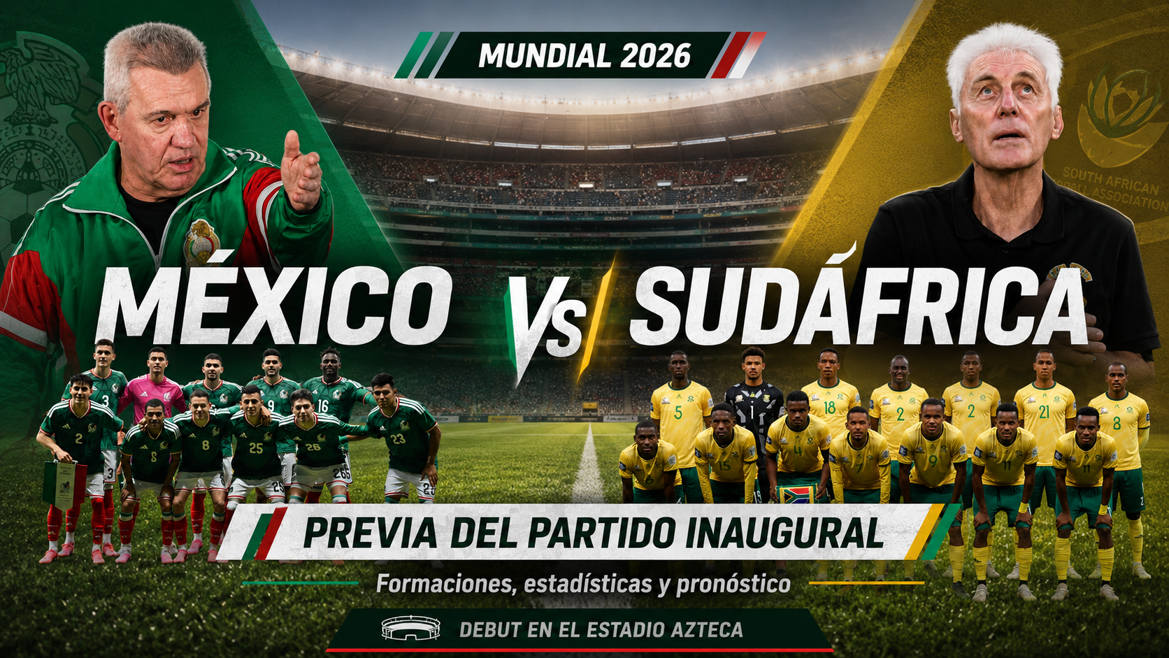 México y Sudáfrica abren el Mundial 2026 en el Estadio Azteca: hora, TV, probables formaciones, figuras, estadísticas y pronóstico.