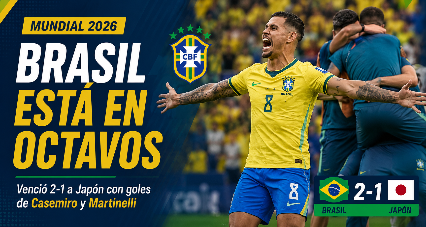 Brasil sufrió, reaccionó a tiempo y eliminó a Japón con un gol agónico de Gabriel Martinelli.