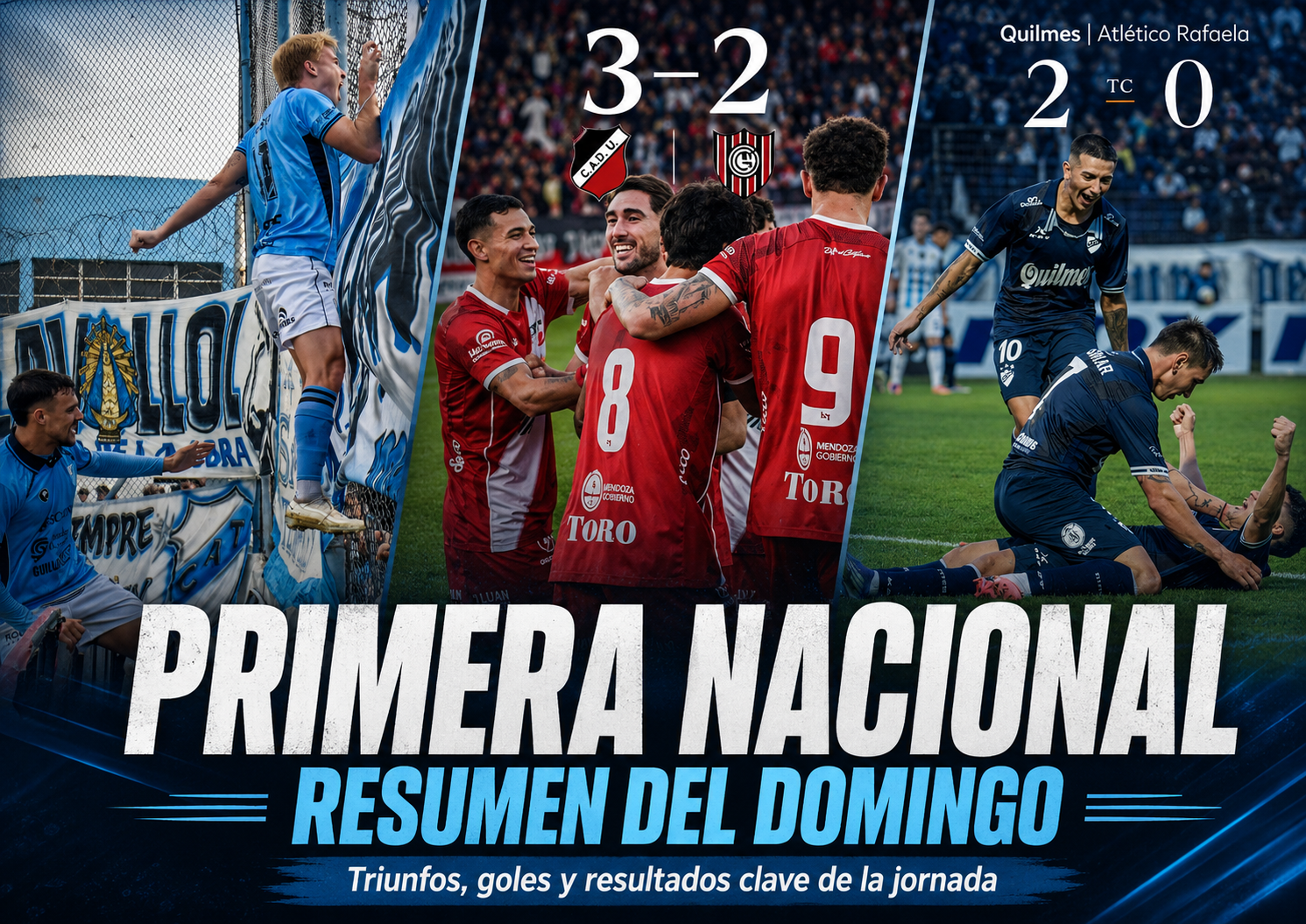 Resumen completo de los partidos del domingo en Primera Nacional: triunfos de Quilmes, Maipú, Midland y Almagro