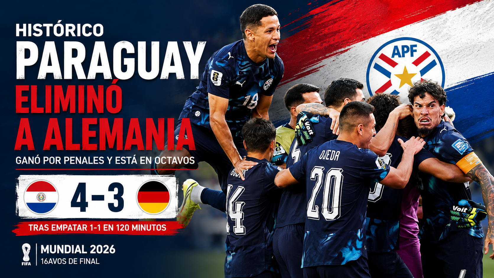 Paraguay eliminó a Alemania por penales en Boston y avanzó a octavos del Mundial 2026 en una noche histórica.
