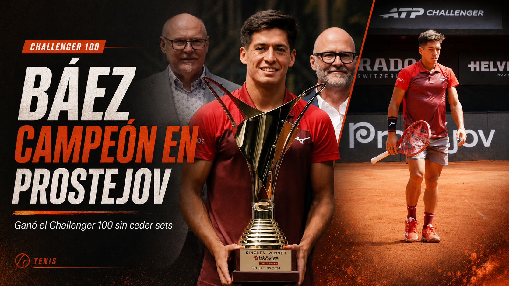 Sebastián Báez fue campeón del Challenger 100 de Prostejov sin ceder sets, venció a Alex Molcan en la final y subirá al puesto 53 del ATP.