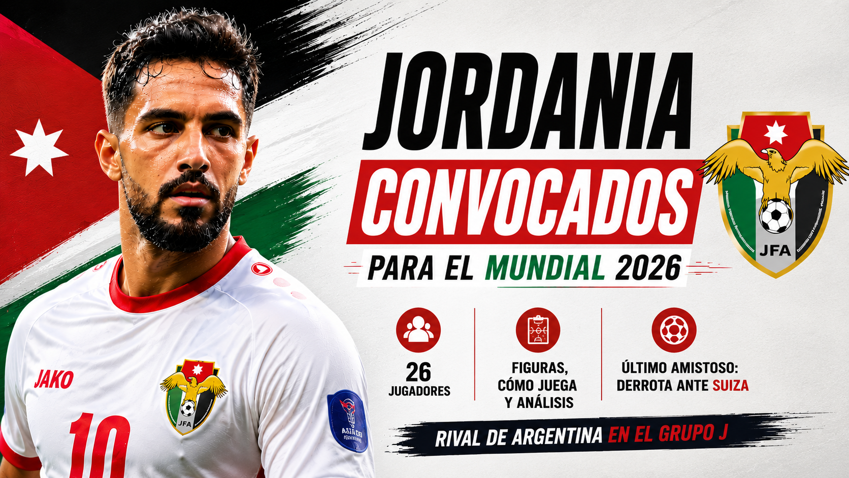 Jordania confirmó sus 26 convocados para el Mundial 2026: figuras, lista completa, cómo juega, fixture, análisis y amistoso ante Suiza.