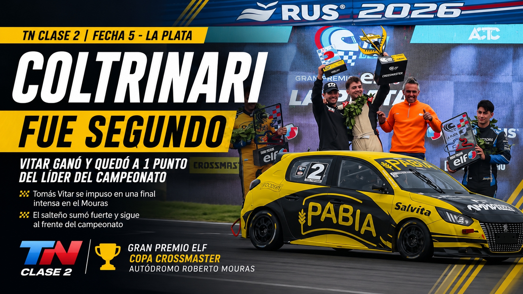 Coltrinari fue escolta de Vitar en La Plata y el campeonato del TN Clase 2 quedó separado por apenas un punto.