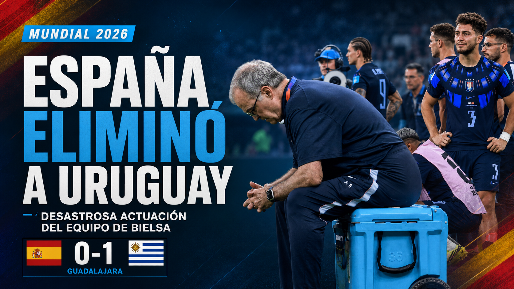 España aprovechó un error de Muslera, venció 1-0 a Uruguay y eliminó del Mundial 2026 al equipo de Bielsa.
