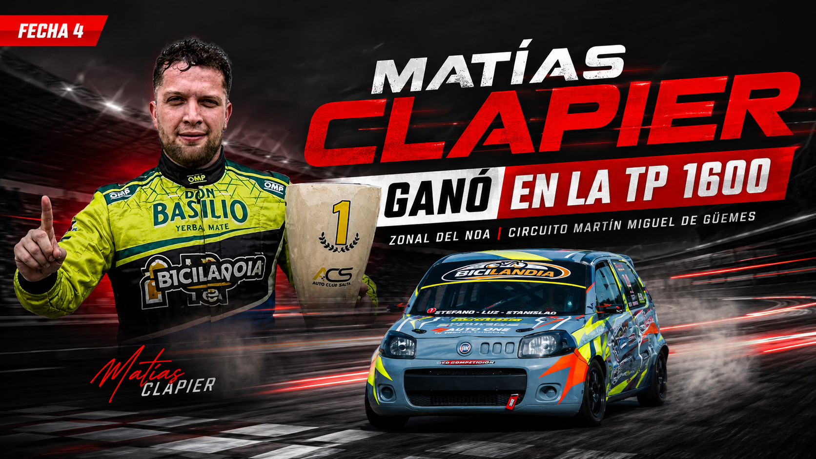 Matías Clapier ganó la final de la TP 1600 del Zonal del NOA y se quedó con una victoria importante en el circuito Martín Miguel de Güemes.