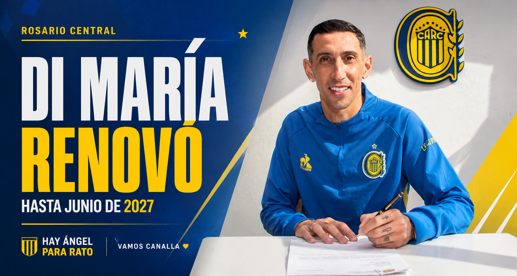Ángel Di María renovó su contrato con Rosario Central hasta junio de 2027. El campeón del mundo seguirá liderando al Canalla