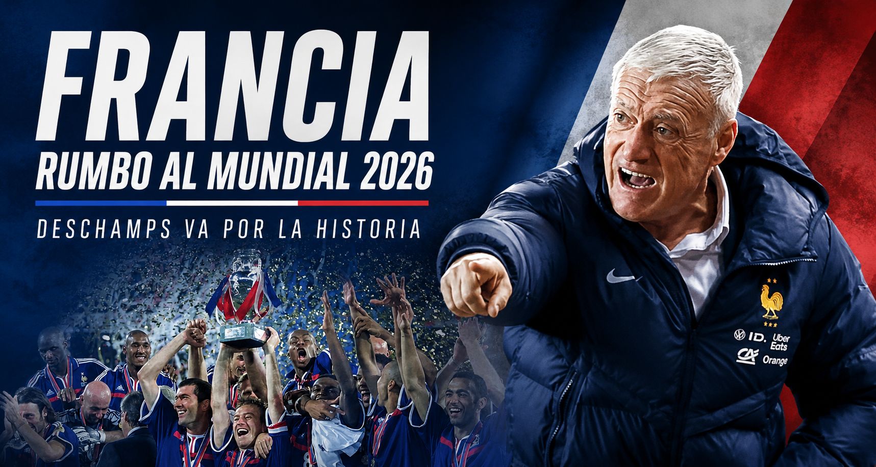Didier Deschamps afrontará su último Mundial al frente de Francia. Con Mbappé como líder y una generación llena de talento, los Bleus sueñan con volver a la cima del fútbol mundial.