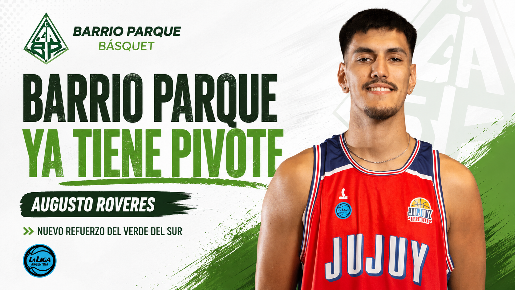 Barrio Parque confirmó la llegada del pivote Augusto Roveres y la continuidad de Máximo Lomello para la próxima Liga Argentina.