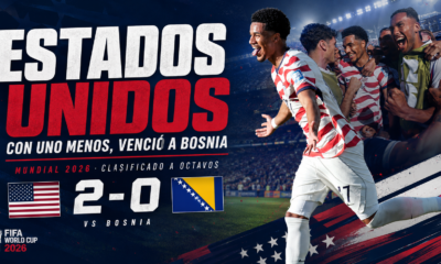 Estados Unidos venció 2-0 a Bosnia con diez jugadores, mostró carácter en la adversidad y avanzó a octavos del Mundial 2026.