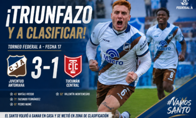 Juventud Antoniana derrotó 3-1 a Tucumán Central por la fecha 17 del Torneo Federal A, ingresó a la zona de clasificación y llegará con chances intactas de avanzar a la Zona Campeonato.