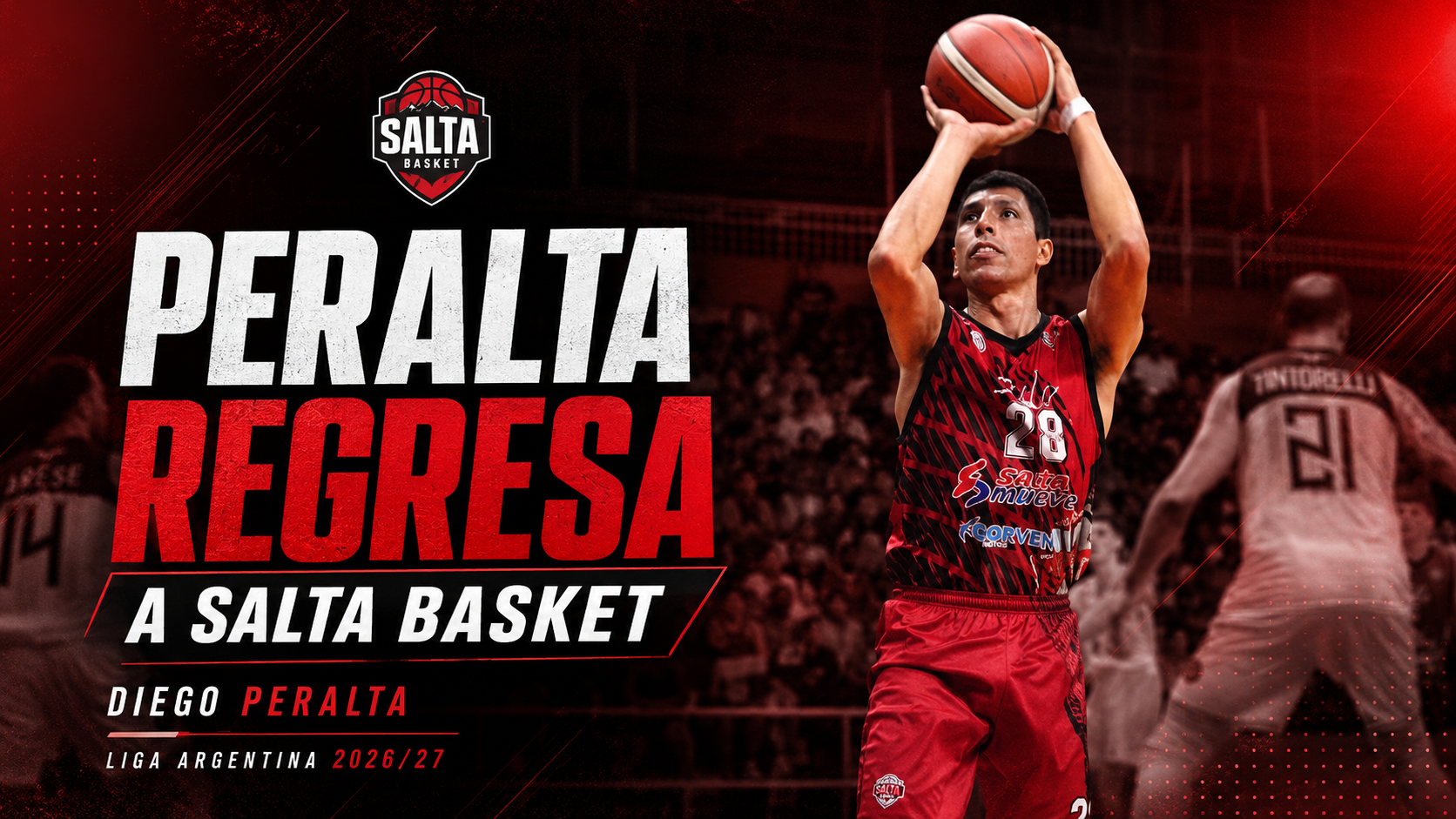 Diego Peralta regresa a Salta Basket para la Liga Argentina 2026/27 después de destacarse con Amancay de La Rioja.