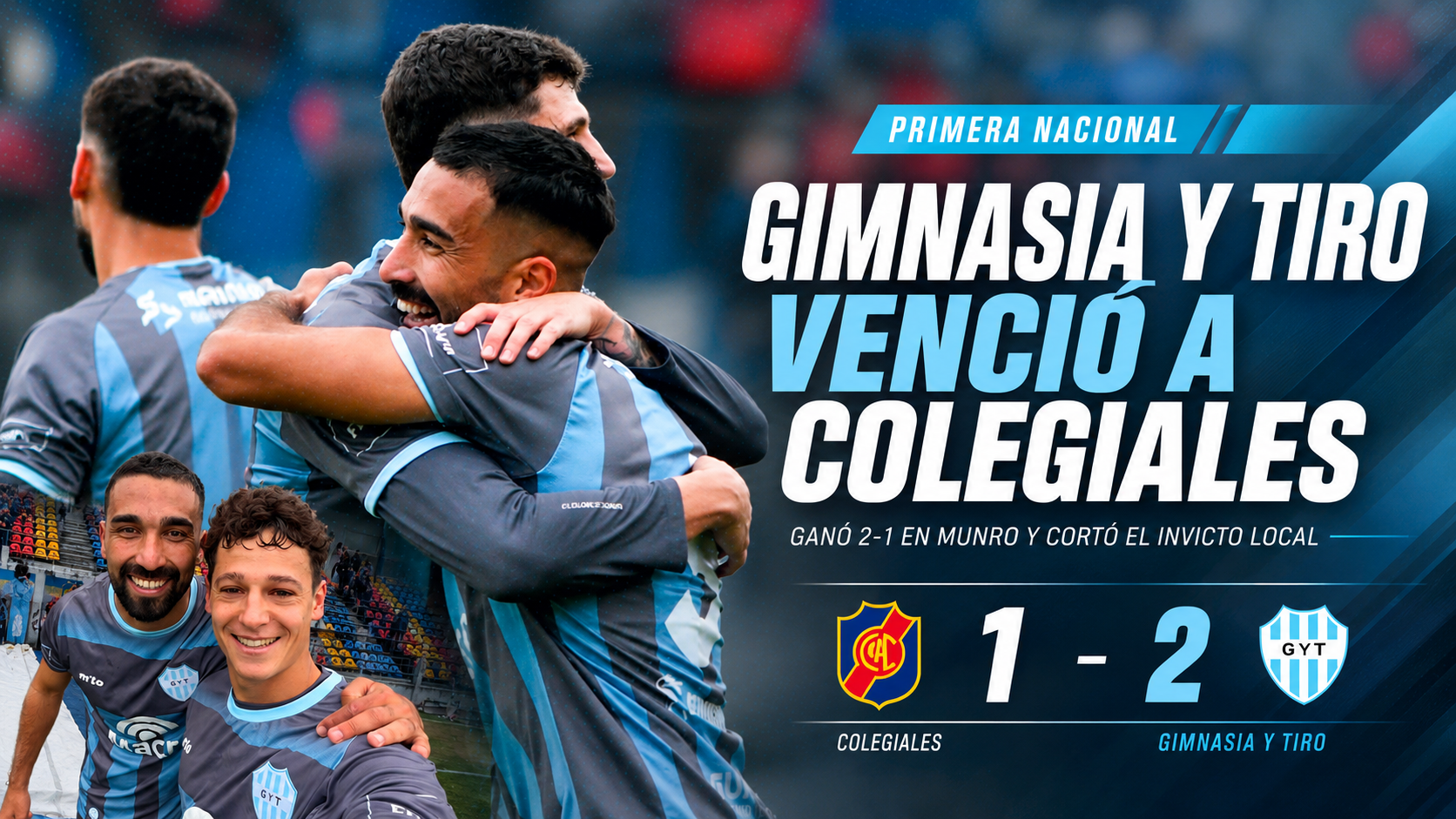 Gimnasia y Tiro ganó 2-1 en Munro, cortó el invicto local de Colegiales y volvió a meterse de lleno en la pelea por el Reducido.