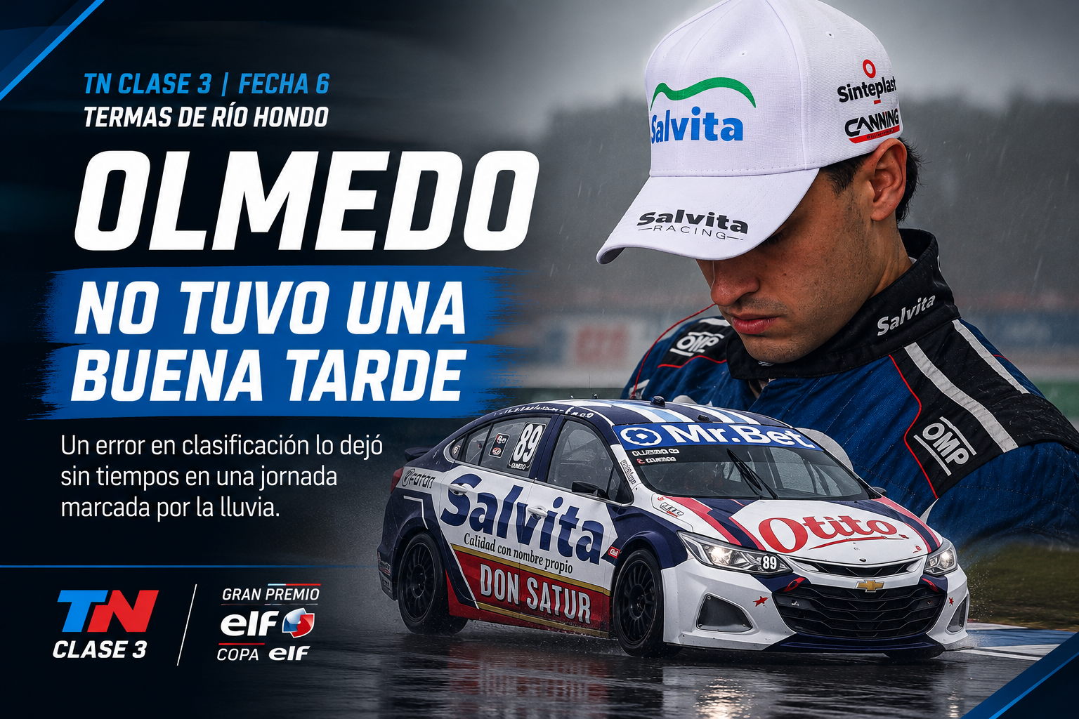 Olmedo mostró velocidad en Termas, pero una clasificación complicada lo obligará a remontar el domingo.