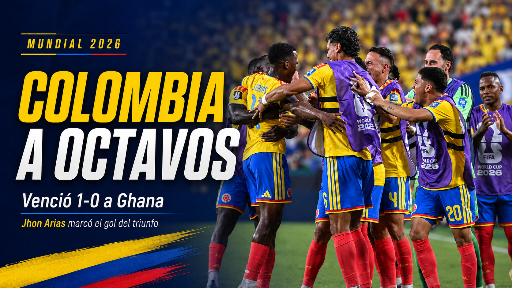 Colombia superó 1-0 a Ghana con gol de Jhon Arias y avanzó a los octavos de final del Mundial 2026, donde enfrentará a Suiza.