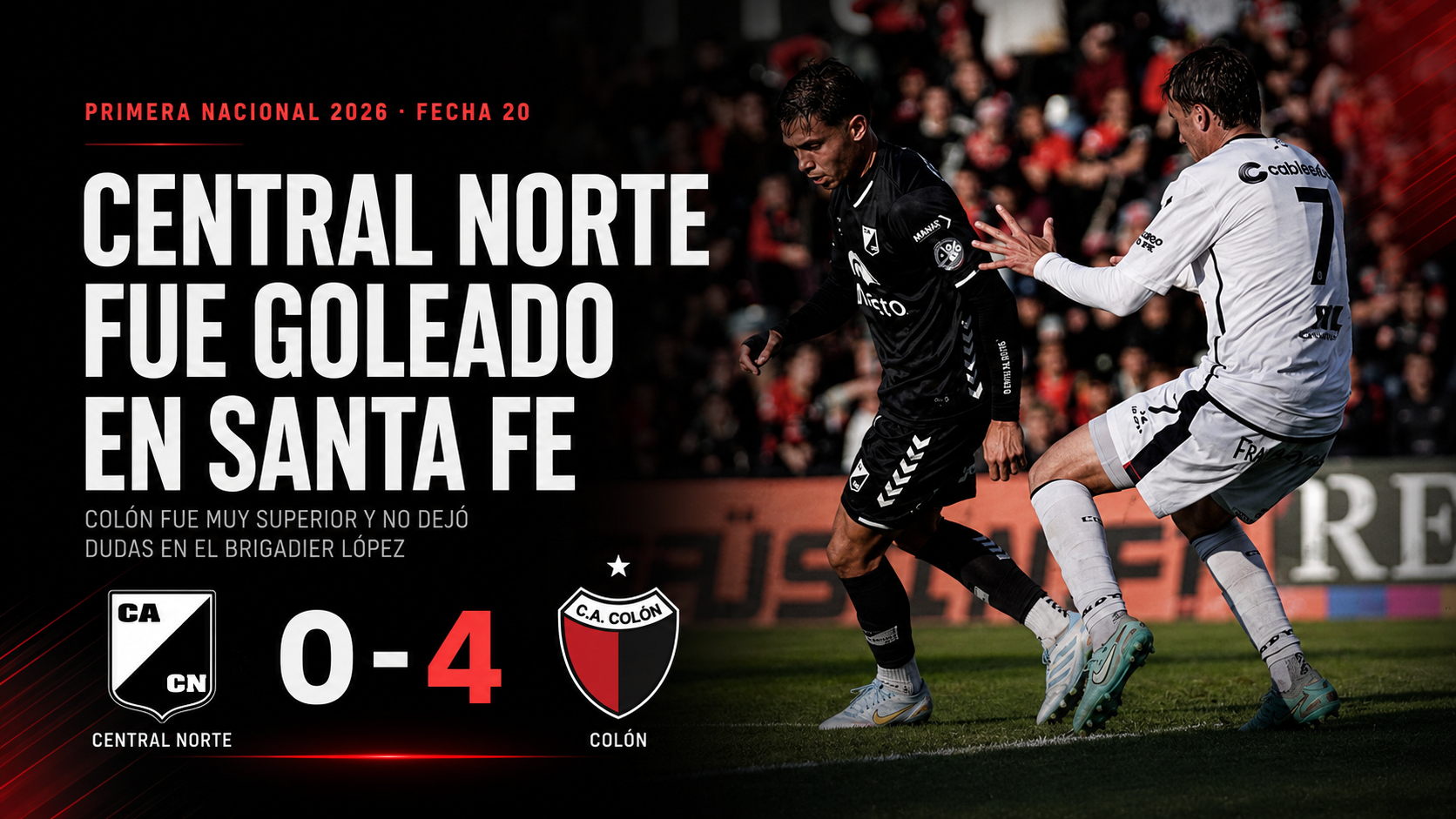 Central Norte perdió 4-0 con Colón en Santa Fe, fue ampliamente superado y volvió a quedar seriamente comprometido en la lucha por la permanencia.