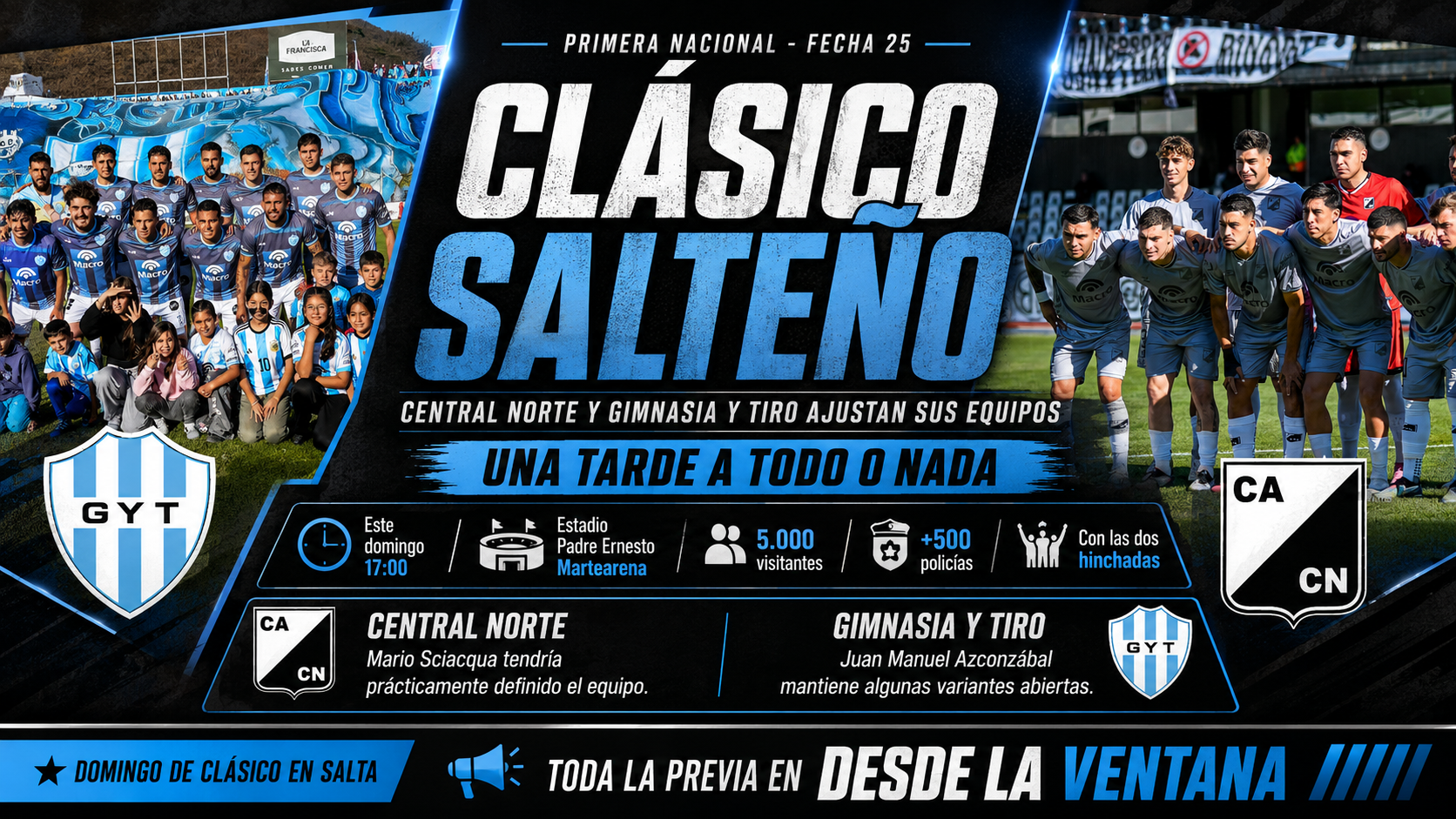 Central Norte y Gimnasia y Tiro preparan el clásico salteño: equipos probables, declaraciones, entradas y operativo de seguridad.