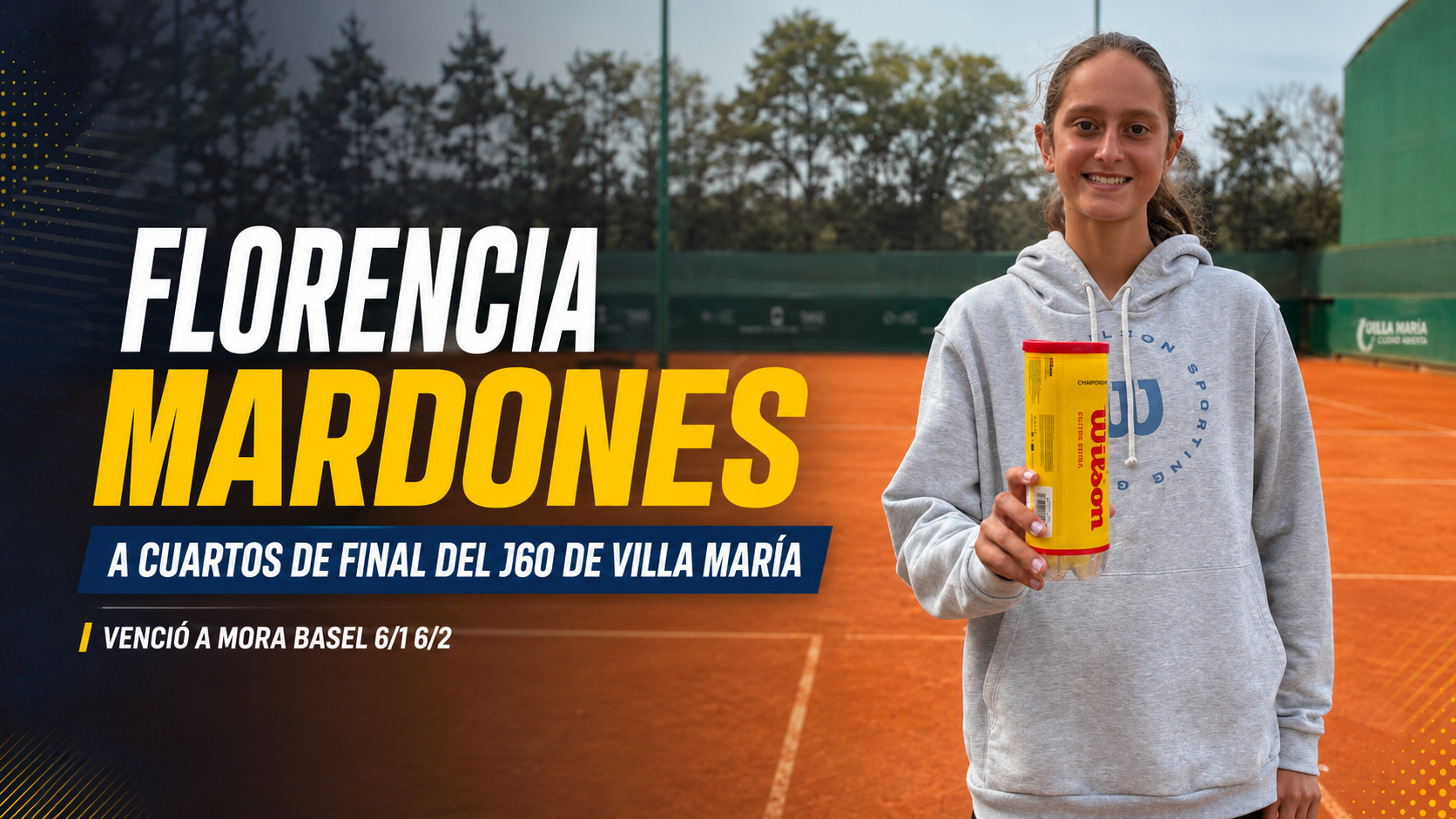 Florencia Mardones sumó su segunda victoria consecutiva en sets corridos y se metió entre las ocho mejores del J60 de Villa María.
