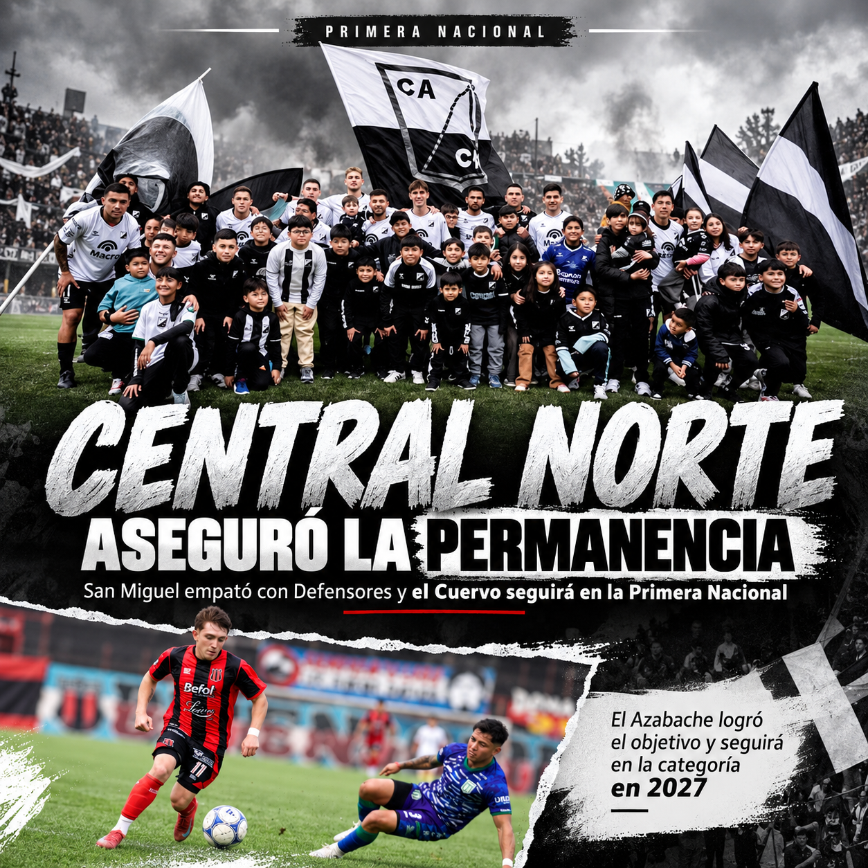 Central Norte aseguró su permanencia en la Primera Nacional tras el empate 0-0 de San Miguel ante Defensores de Belgrano.