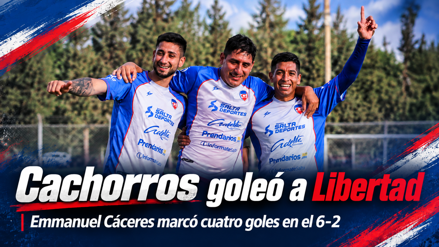 Emmanuel Cáceres marcó cuatro tantos en la goleada 6-2 de Cachorros sobre Libertad.