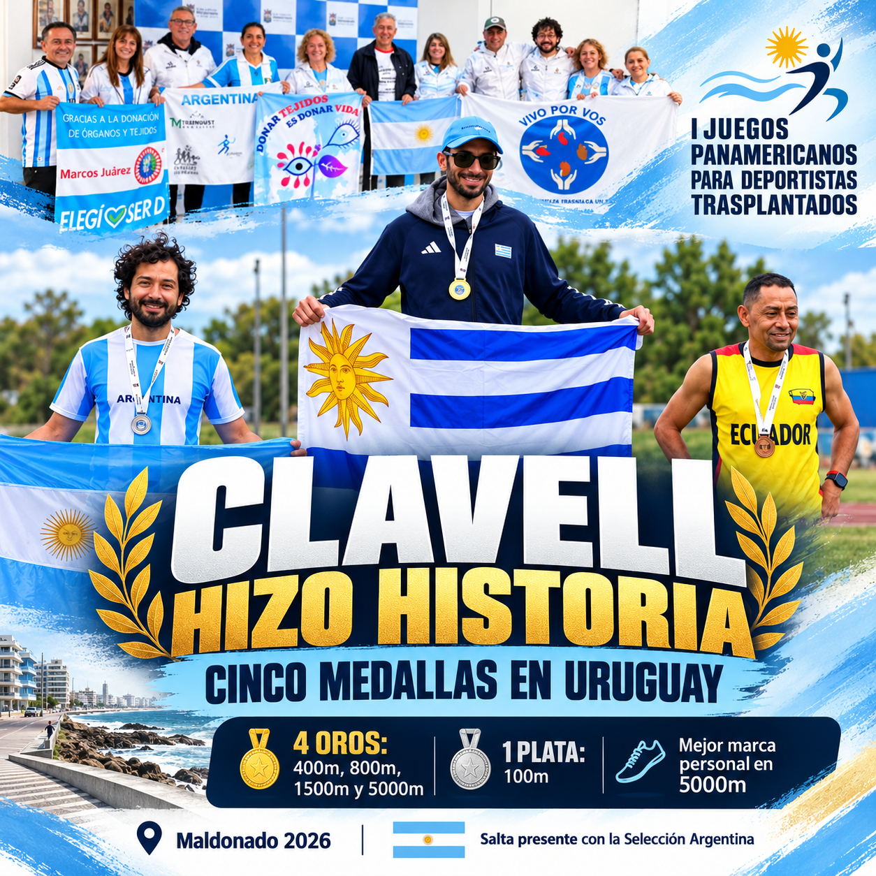 El salteño Jorge Luis Clavell ganó cuatro medallas de oro y una de plata en los Panamericanos para Trasplantados disputados en Uruguay