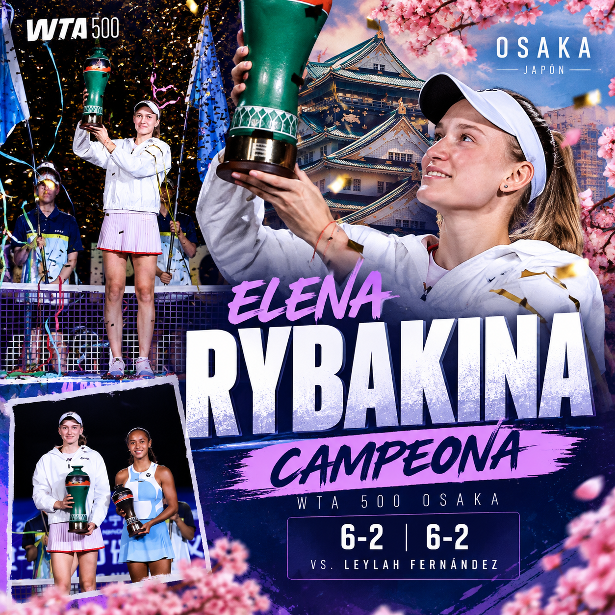 Elena Rybakina conquistó el WTA de Osaka tras derrotar a Leylah Fernández por 6-2 y 6-2 en una final contundente.