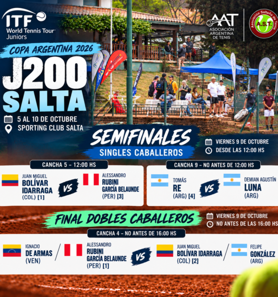 Semifinales de singles y finales de dobles del ITF J200 Salta 2026 en Sporting Club Salta.