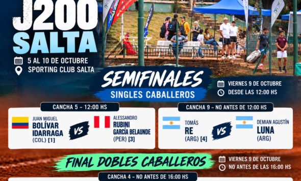 Semifinales de singles y finales de dobles del ITF J200 Salta 2026 en Sporting Club Salta.