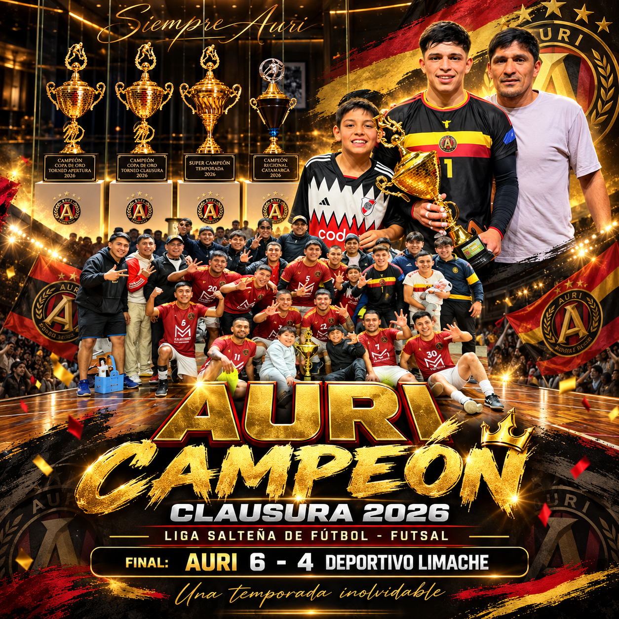 Auri venció 6-4 a Deportivo Limache después de remontar un 3-4 y se quedó con el título del Clausura 2026 de Futsal.