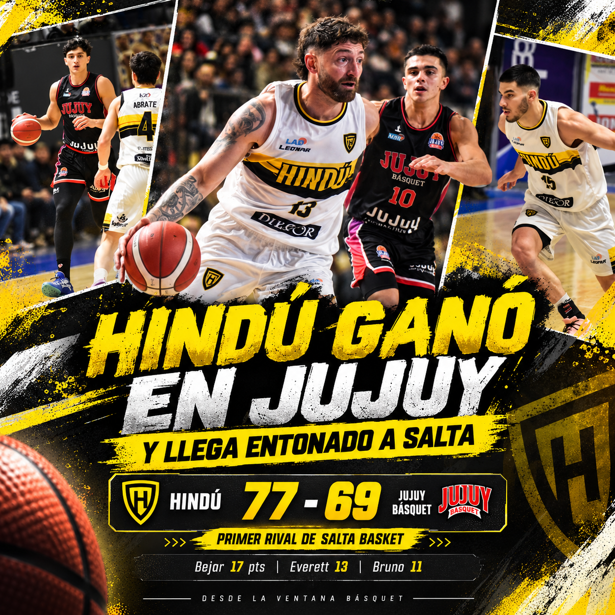 Hindú venció 77-69 a Jujuy Básquet y llega con confianza al Delmi para enfrentar a Salta Basket por la Liga Argentina.
