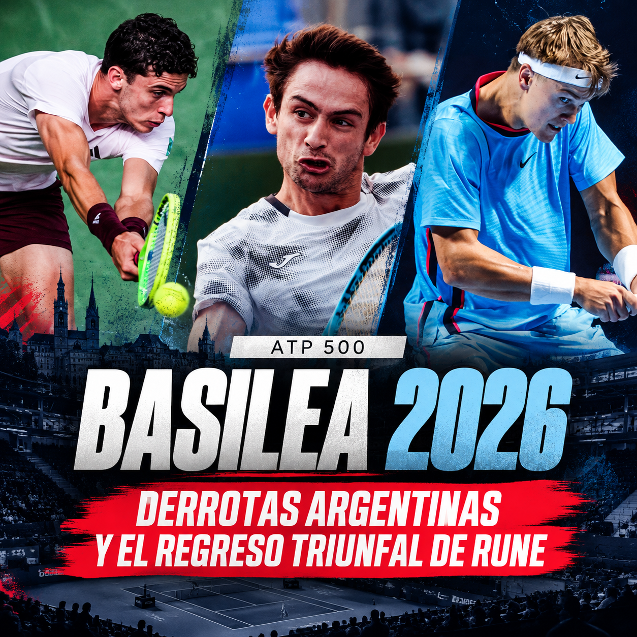 Juan Manuel Cerúndolo y Mariano Navone quedaron eliminados del ATP Basilea 2026. Holger Rune volvió al triunfo tras una larga ausencia por lesión.