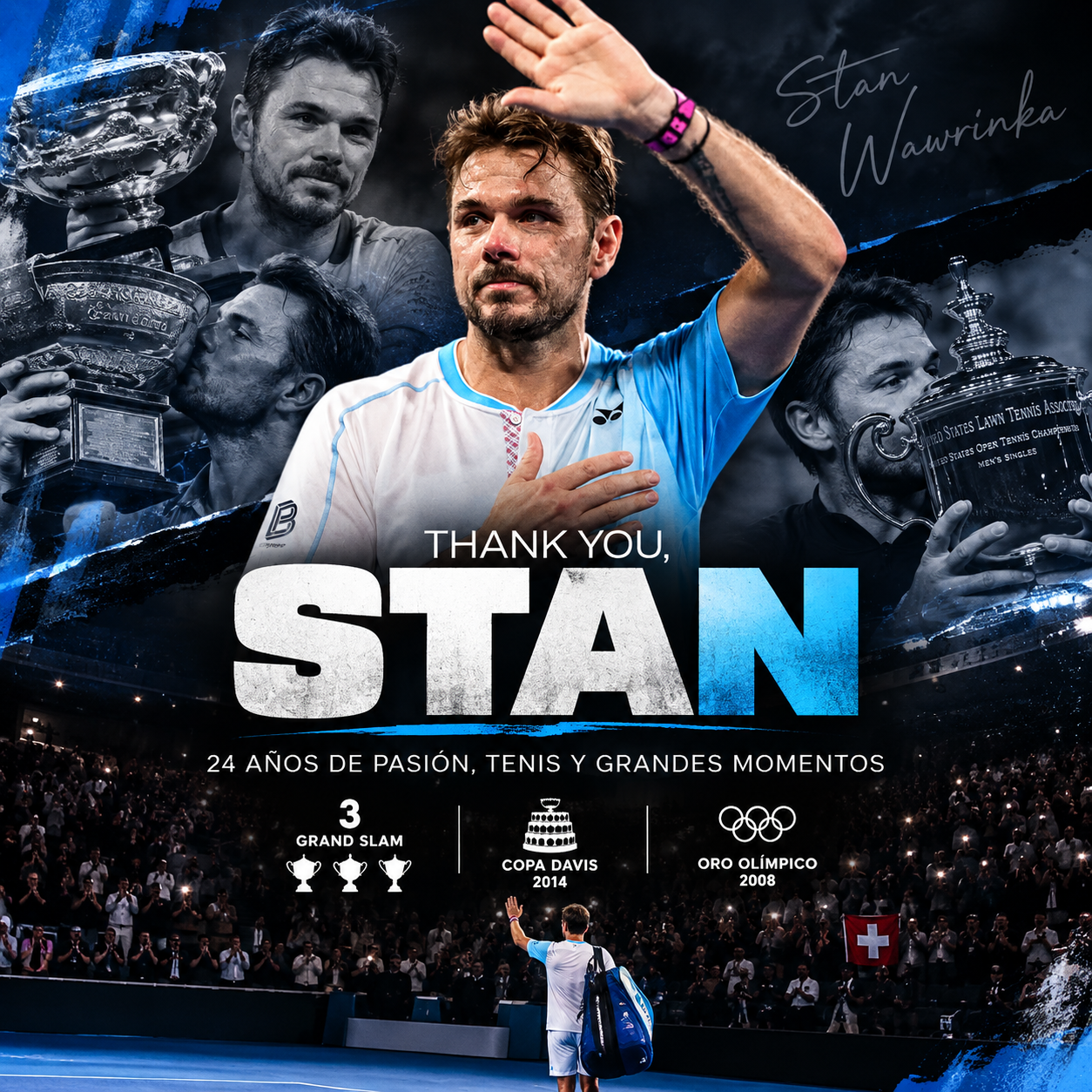 Stan Wawrinka se despidió del tenis profesional en el ATP Basilea 2026 tras enfrentar a Jiri Lehecka.