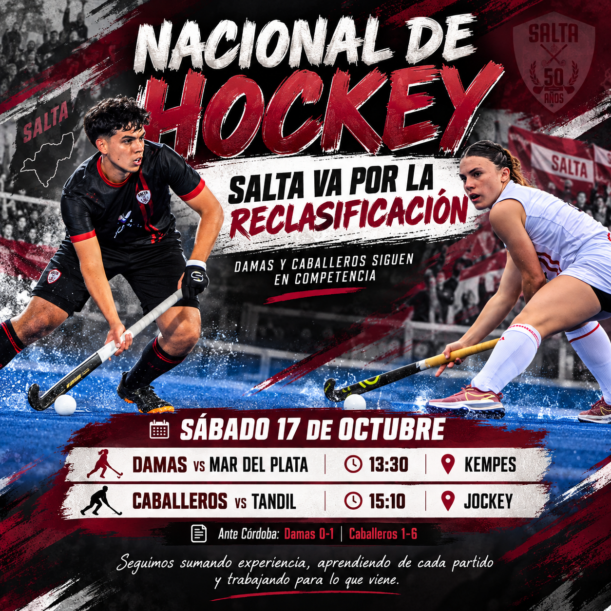 Salta cerró la fase de grupos del Nacional de Hockey 2026. Las Damas enfrentarán a Mar del Plata y los Caballeros a Tandil este sábado.