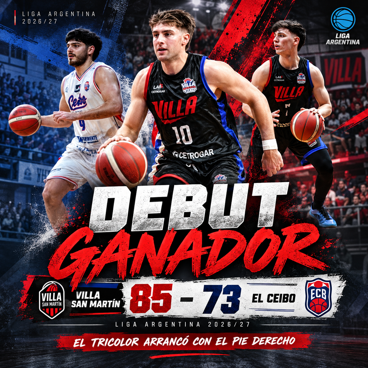 Villa San Martín derrotó 85-73 a El Ceibo en Resistencia y comenzó con triunfo la temporada 2026/27 de la Liga Argentina.