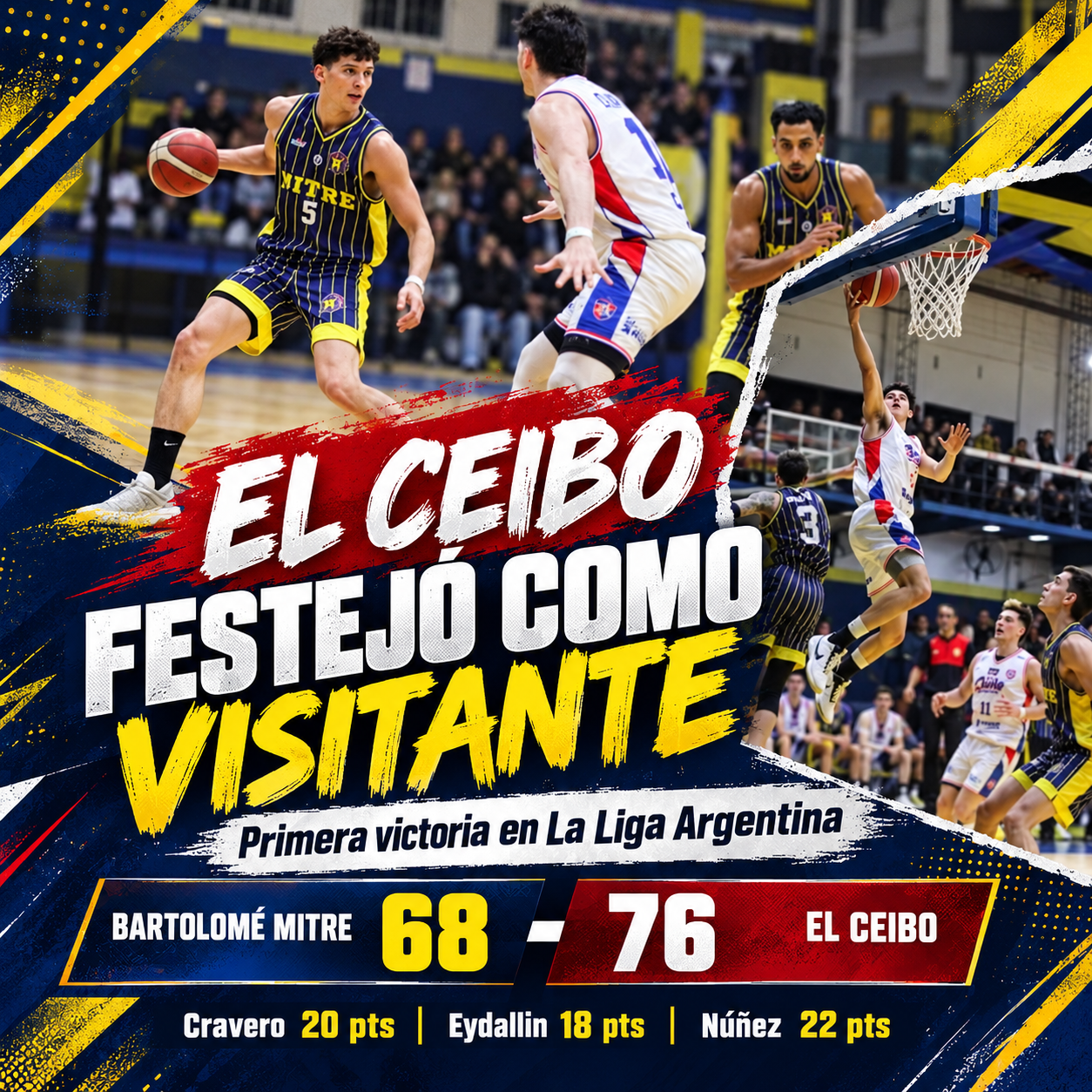 El Ceibo venció 76-68 a Bartolomé Mitre en Posadas y consiguió su primera victoria en la temporada 2026/27 de La Liga Argentina