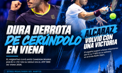 ATP Viena 2026: Cerúndolo cayó y Alcaraz ganó