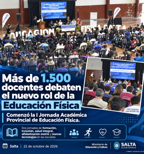 Más de 1.500 docentes participan en Salta de una jornada sobre Educación Física escolar, inclusión, salud integral y nuevas estrategias de enseñanza.
