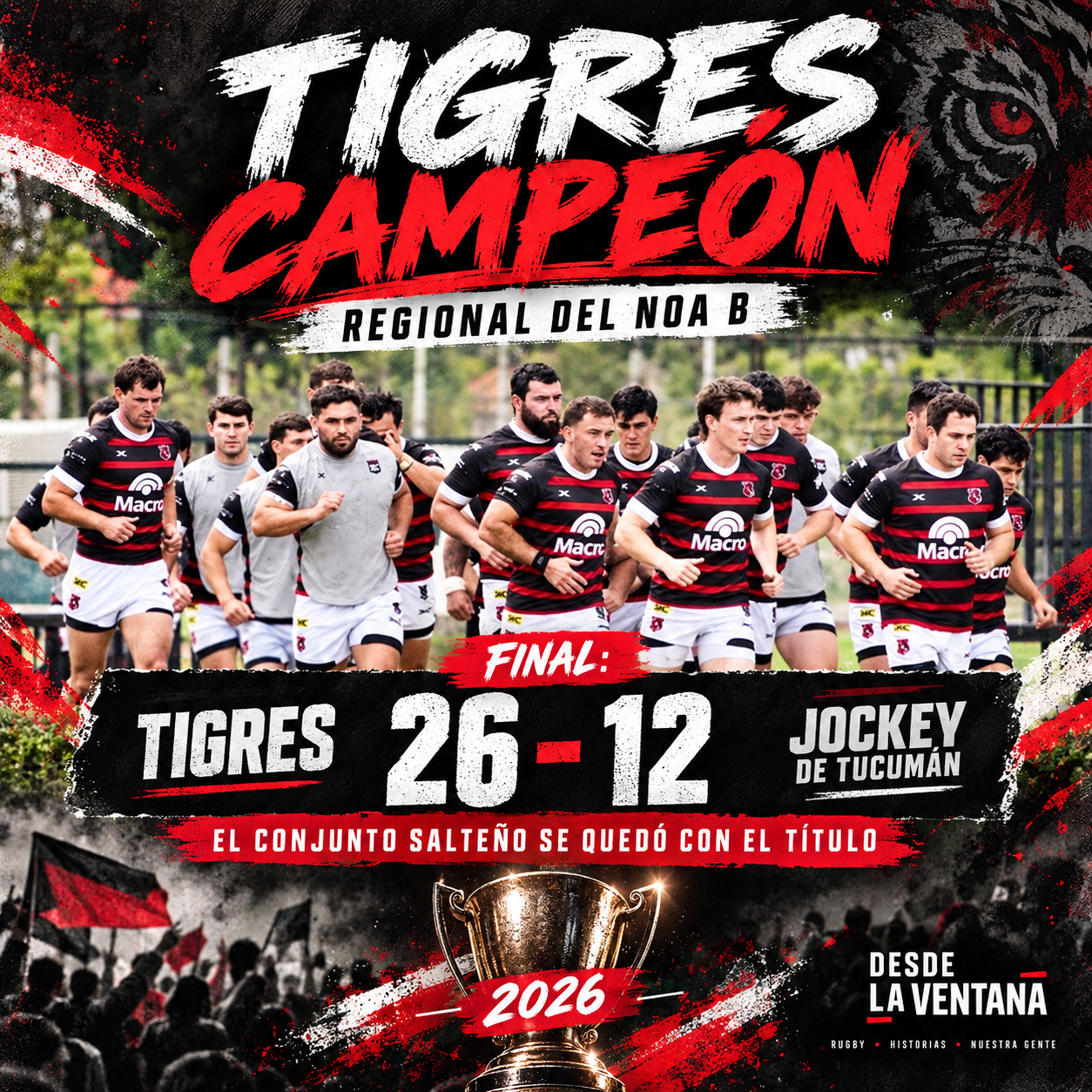 Tigres venció 26-12 a Jockey de Tucumán y es campeón del Regional NOA B. Ahora disputará la reclasificación por una plaza para el Regional A 2027.