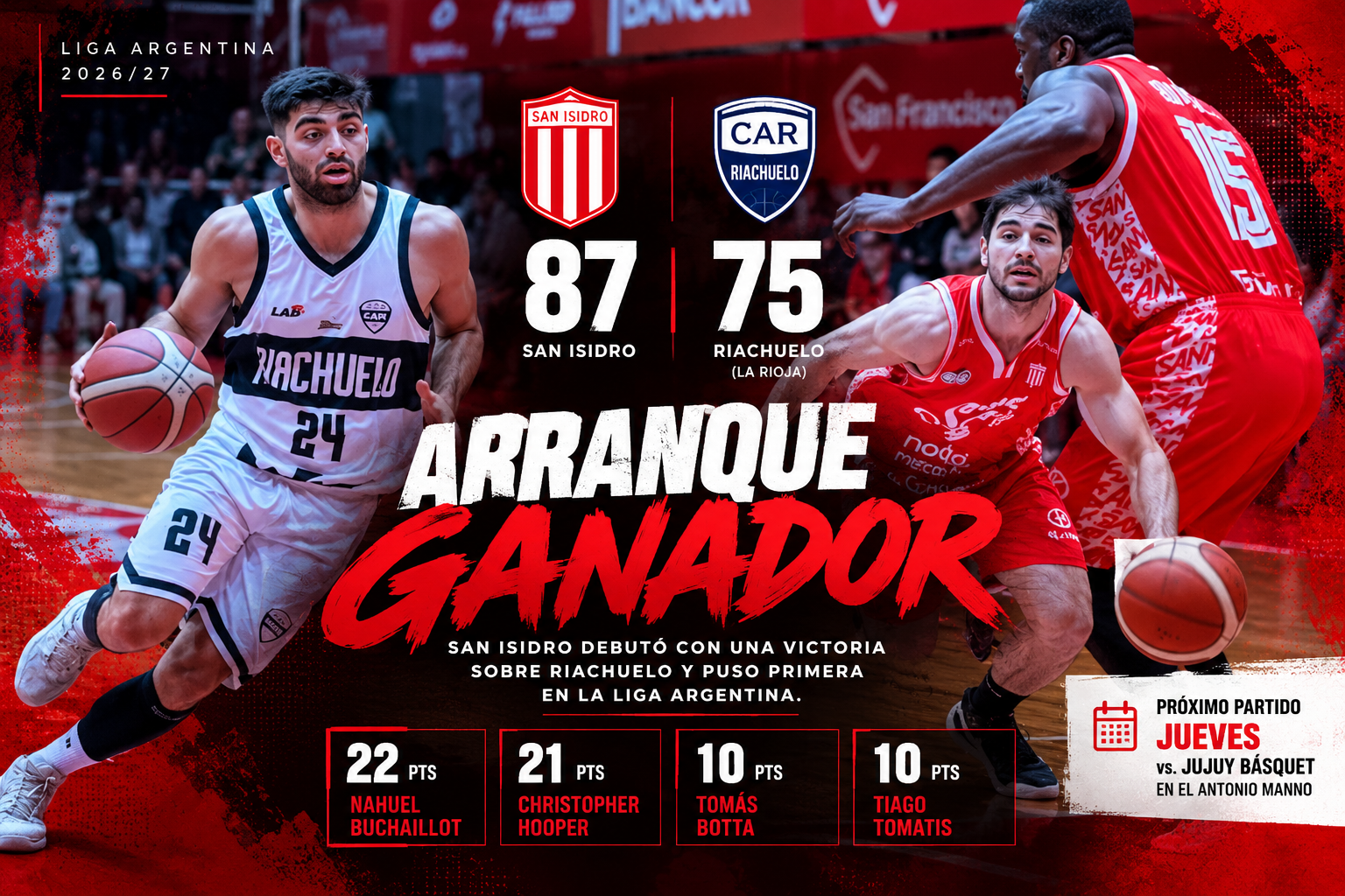 San Isidro debutó con triunfo ante Riachuelo